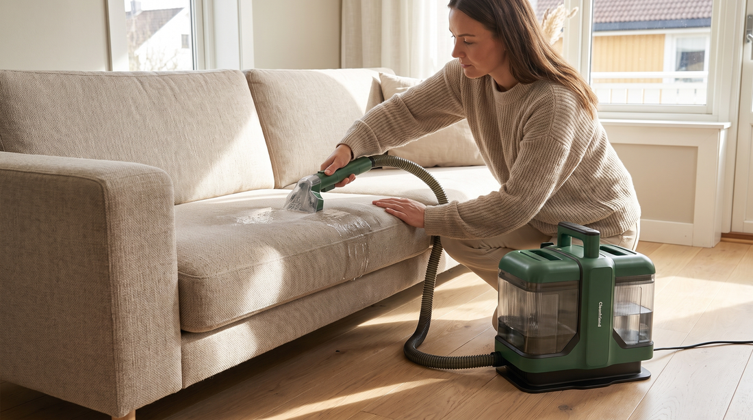 Topmadras renses med møbelmundstykket på CleanFriend SpotCleaner™ Tæpperenser