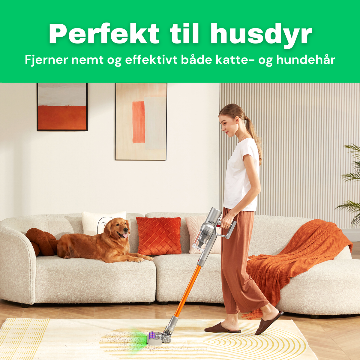 CleanFriend Absolute™ ledningsfri støvsuger, perfekt til katte- og hundehår på tæppe